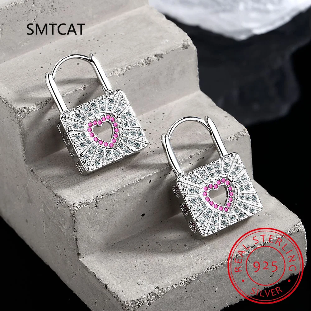 Girls 925 Sterling Silver Women Sweet Heart Lock Hoop Earrings for Girls Wedding Party Fine S925 Jewelry DS4074