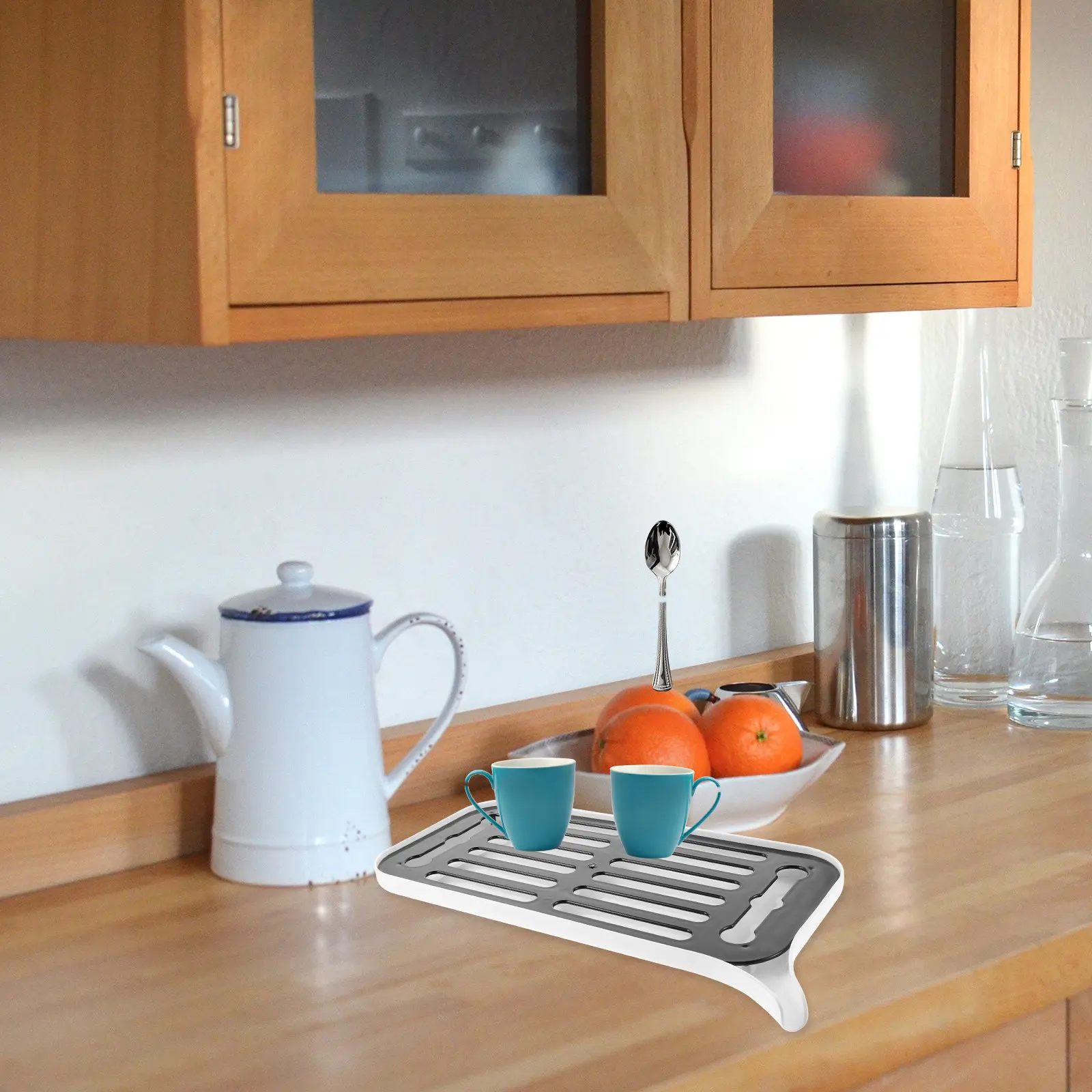 

Dish Drain Tray Kitchen Draining Tray Multi-Functional Diverting Nozzle Drying Rack for Cups Bowls Fruits Coffee Bar Tabletop