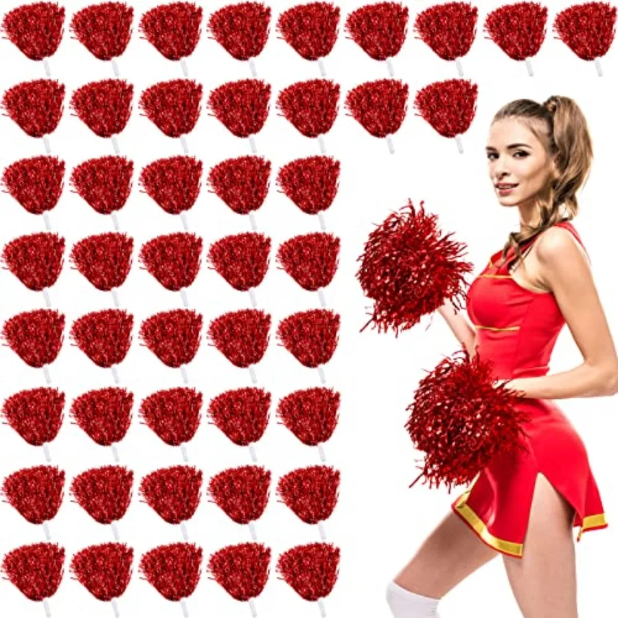 

Cheerleading Pom Poms Bulk Metallic Foil Cheer Squad Spirited Pompoms with Baton Handle Plastic Cheering Pompom for Sports Foot