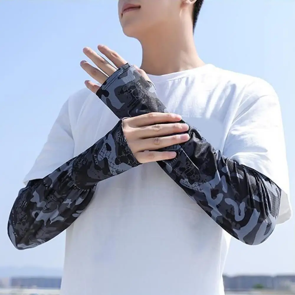 ป้องกันแสงแดด Cuffs แขนผ้าไหมน้ําแข็งแขนขี่จักรยานอุปกรณ์กีฬากลางแจ้ง Half Finger ถุงมือ Breathable ครอบคลุม