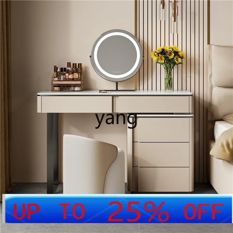 

LMM large apartment bedroom modern simple rock slab countertop makeup table full solid wood frame