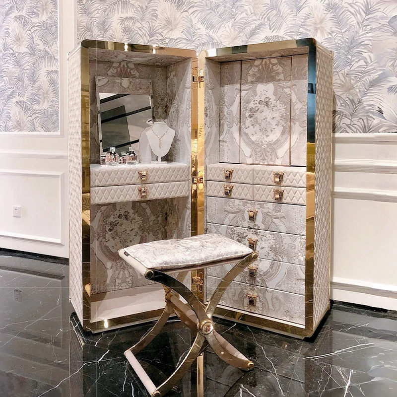 Armadietto per gioielli italiano di lusso leggero, toletta, camera da letto dal pavimento al soffitto, armadietto per gioielli di fascia alta con trucco