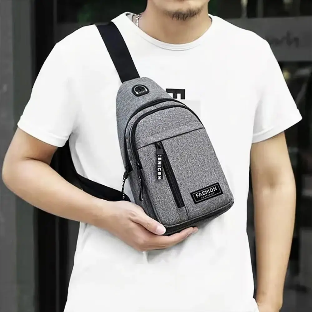 1Pcs Waterproof Chest Bag Double Layer with USB Port Messenger Bag Men\'s Fashion Trend Oxford Cloth Crossbody Shoulder Bag