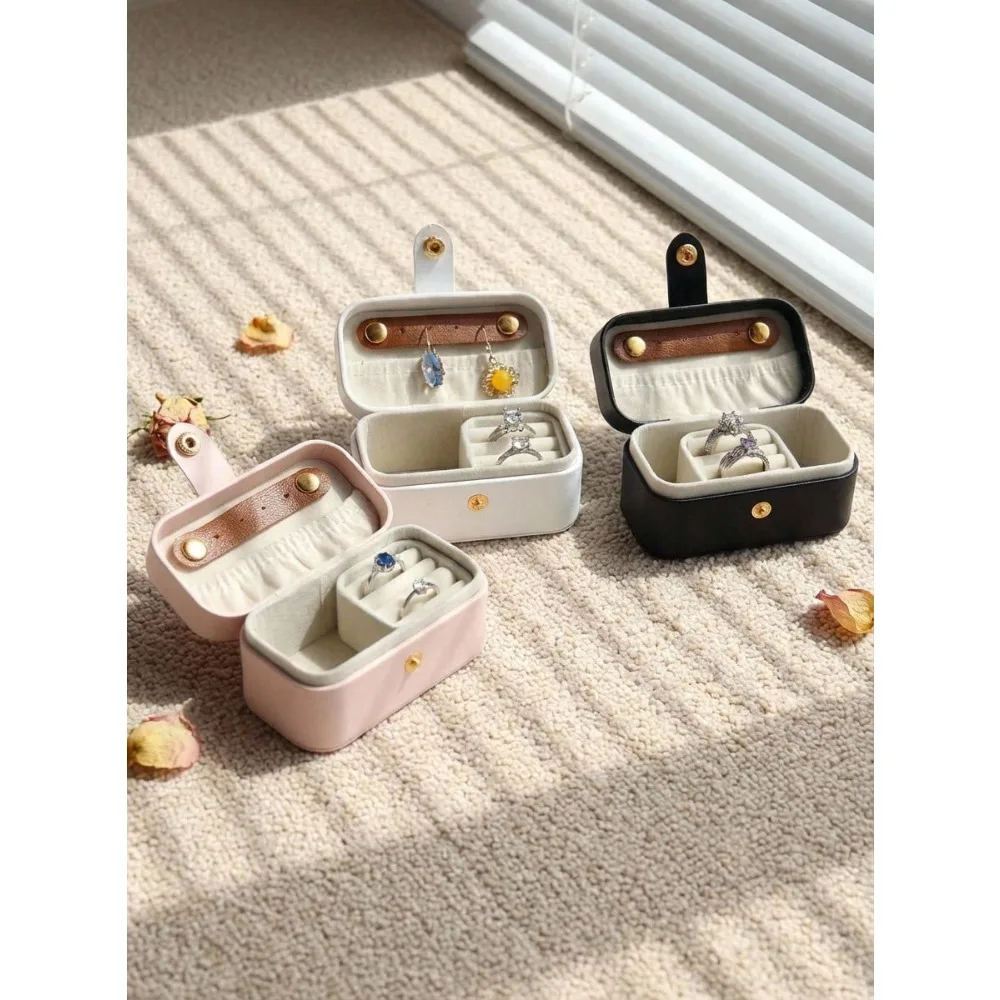 1pc Portable Minimalist Leather Jewelry Box Organizer, Holds Rings, Necklaces, Earrings, Lipstick, Jewelry Storage Display Gift