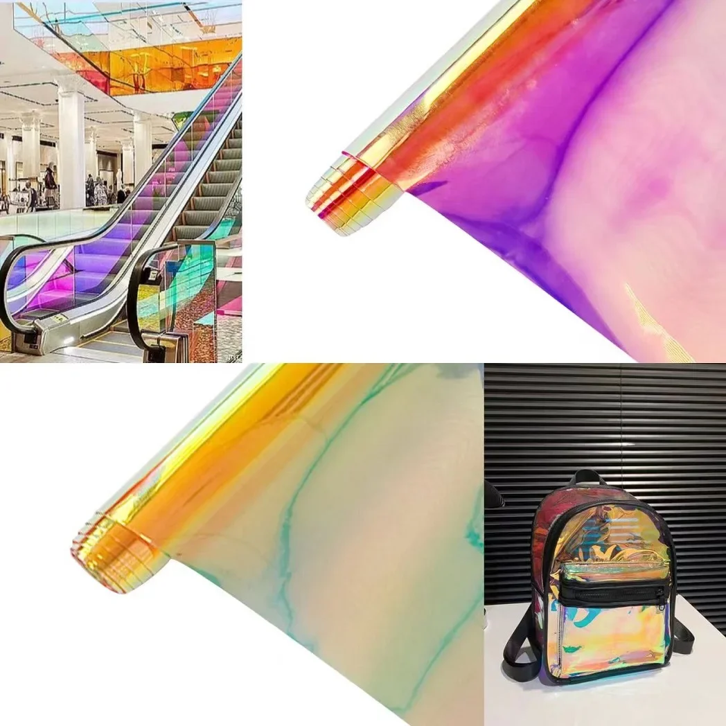 

Iridescent Laser Transparent Faux leather Roll Holographic PVC vinyl fabric for bows/Waterproof Bags/Desk mat/DIY Sewing Crafts