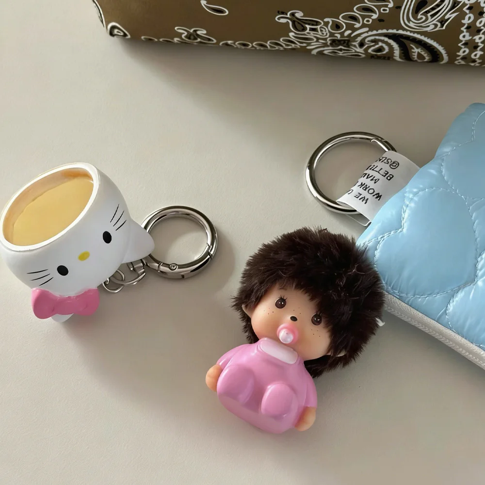 Chaveiro Hello Kitty, Chaveiro Monchhichi, Produtos Femininos de Anime Fofo, Acessórios para Mochila e Capa de Telefone KT, Presente para Meninas