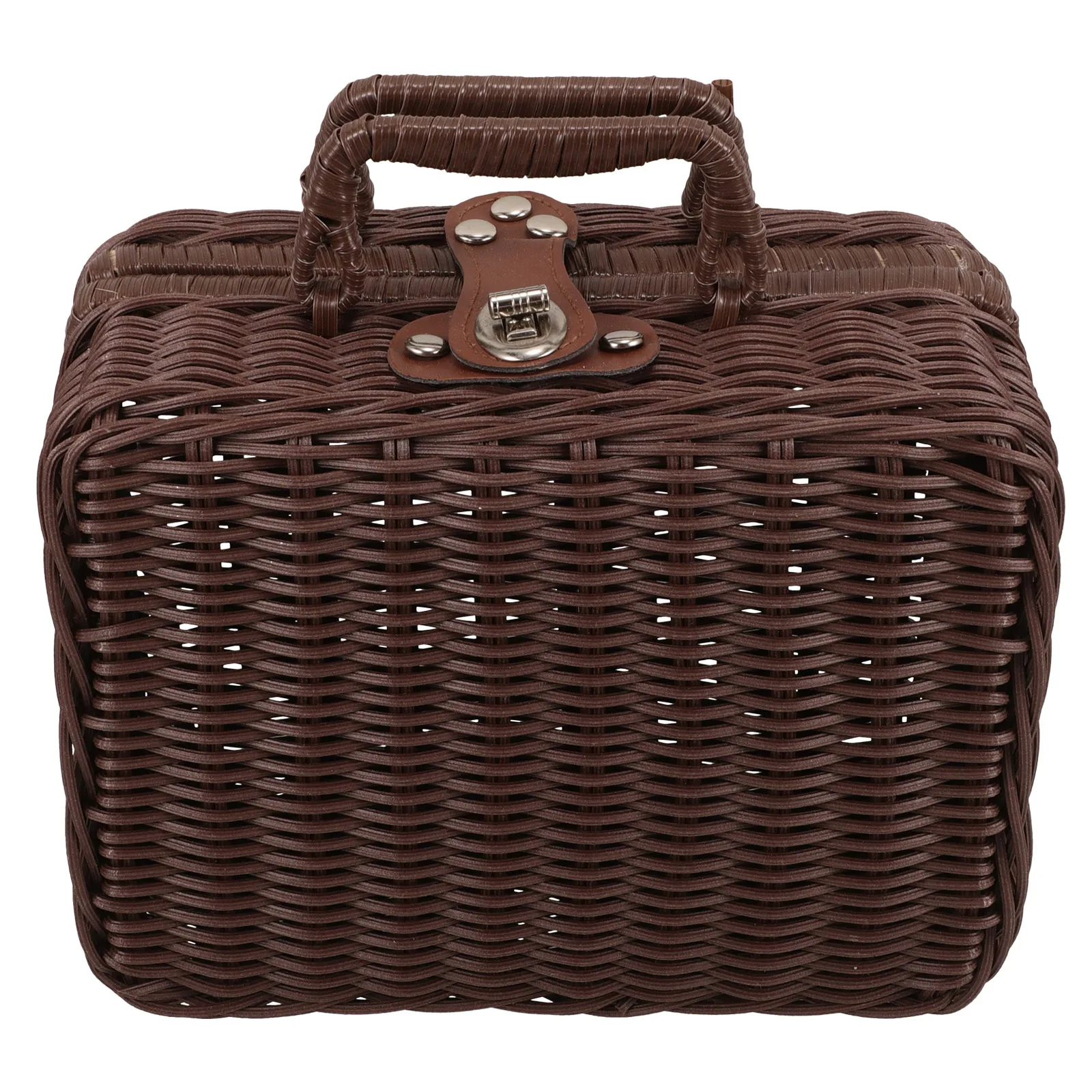 

Retro Storage Woven Picnic Hamper Basket Container With Handwoven Home Storage Box Suitcase Handle Lid For Home Picnic Decor