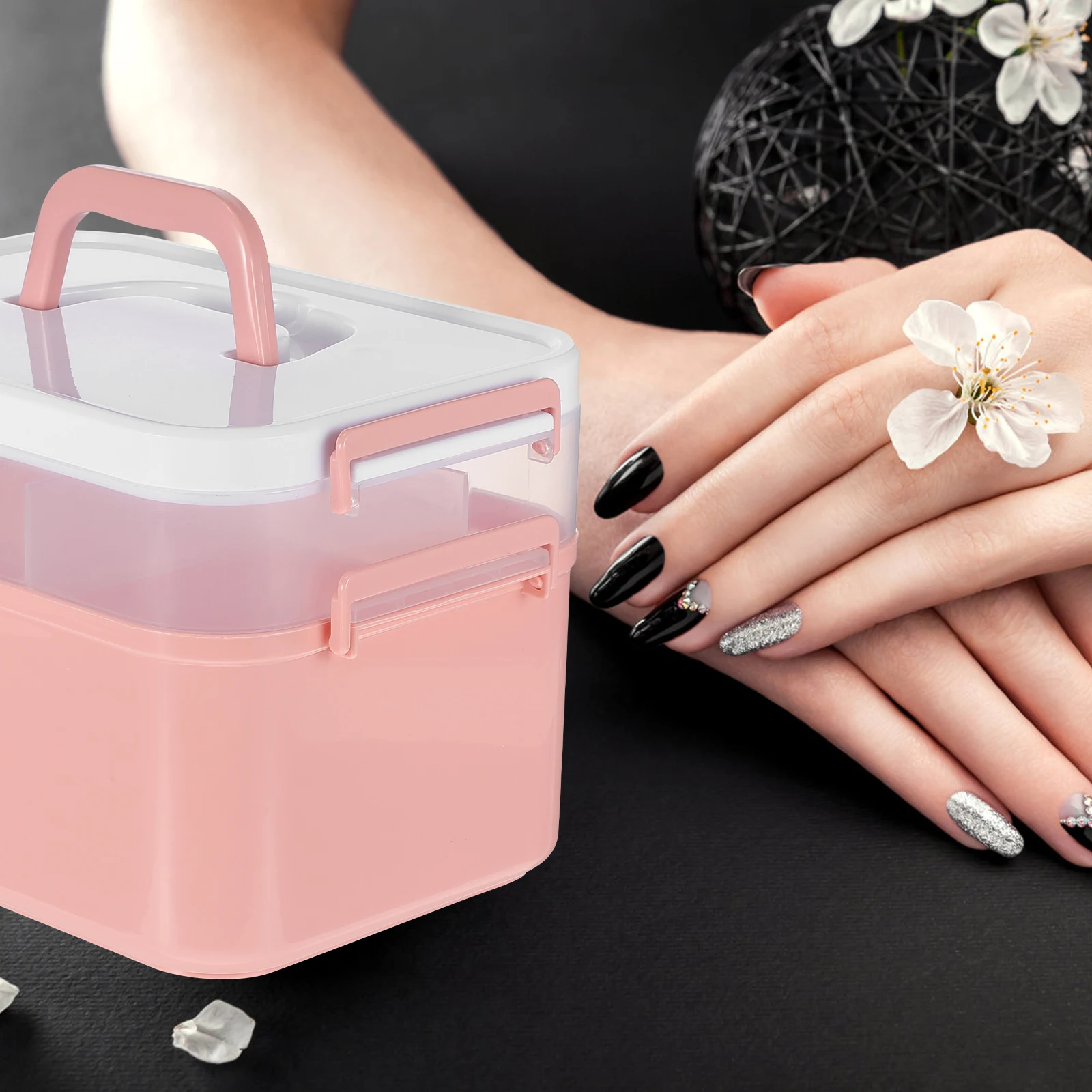 

1pc Handheld Polish Storage Box Simple Portable Nail Art Supplies Container For Home Salon Use Durable Manicure Tool Organizer