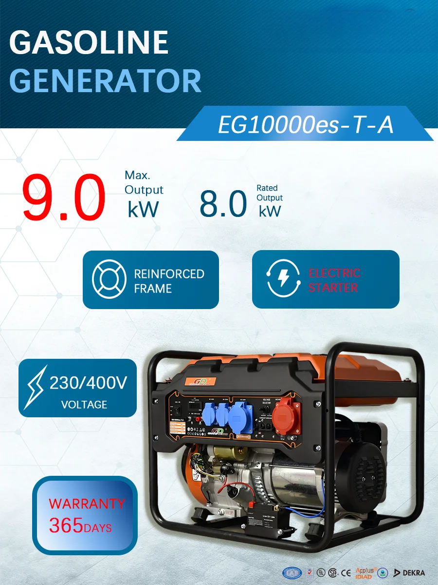 Gas_oline 4-Stroke Generator Set with Electric Start 9 kW Stable Power EG10000es-T-A