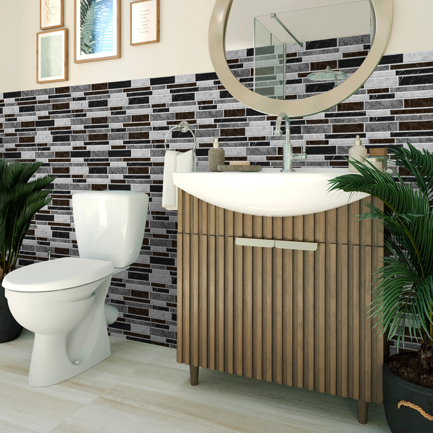 (6/12/24/48 PCS)Self-Adhesive Marble Mosaic Wall Stickers, Easy to Cut & Install, HD Pattern, Waterproof, DIY Home Decor