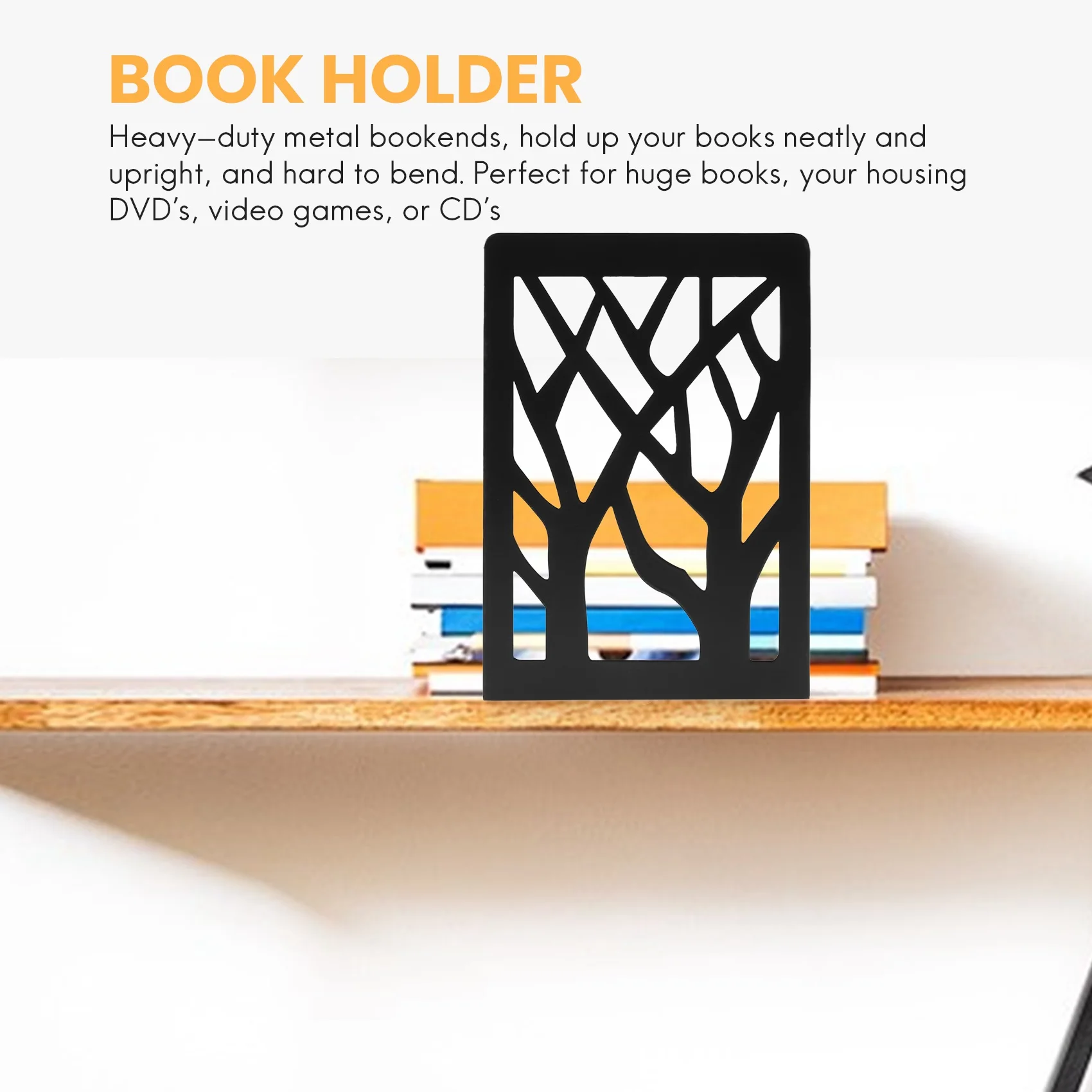 Penahan buku untuk buku berat, penahan rak buku dekorasi rumah, sandaran buku logam hitam 1 pasang, penopang Bookend, sumbat buku