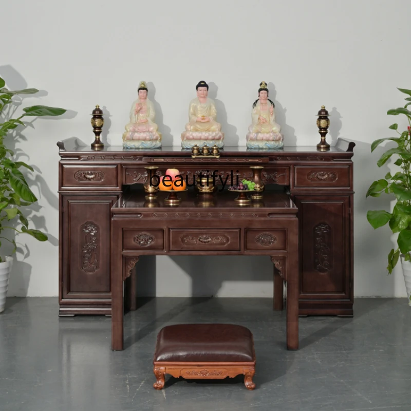 Altar Buddha Shrine Household Altar Modern Chinese Simple Solid Wood God of Wealth Table Old-Fashioned Square Table for Eight