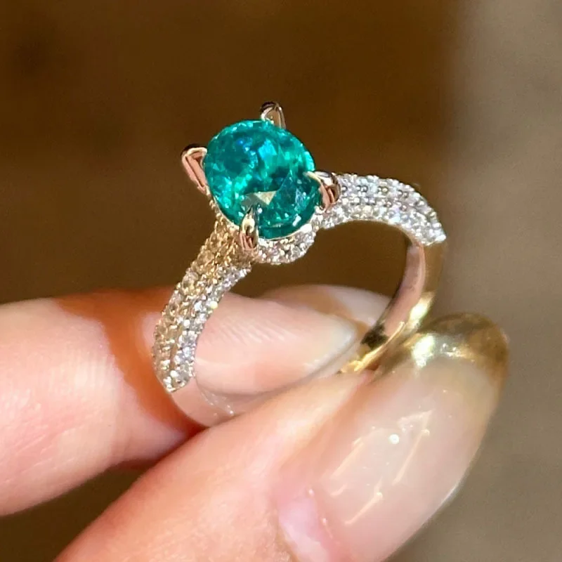 

Vintage Paraiba rings for women Classic Silver 925 Inlaid Diamond Exquisite Blue-Green Ring Stacking Style Wedding Jewelry