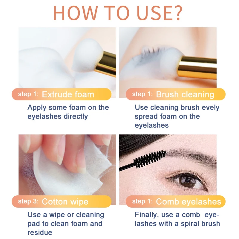 Eyelash Extension Shampoo Foam For Deep Clean 60ml Lash Eyelid Shampoo Extension Brush Foam Cleanser For Salon factory wholesale