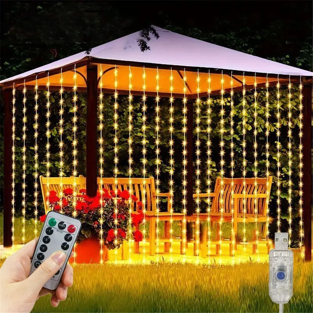 Guirxiété lumineuse USB pour sapin de Noël, rideau lumineux, décoration pour la maison, mariage, nouvel an, 300 LED, 600LED