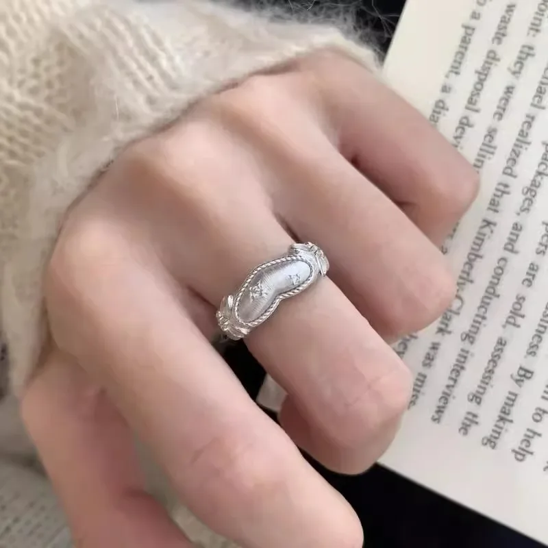 Silver Color Adjustable Ring Korean Personality FashionButterfly Scrub Love Heart Rings For Women Jewelry Gifts