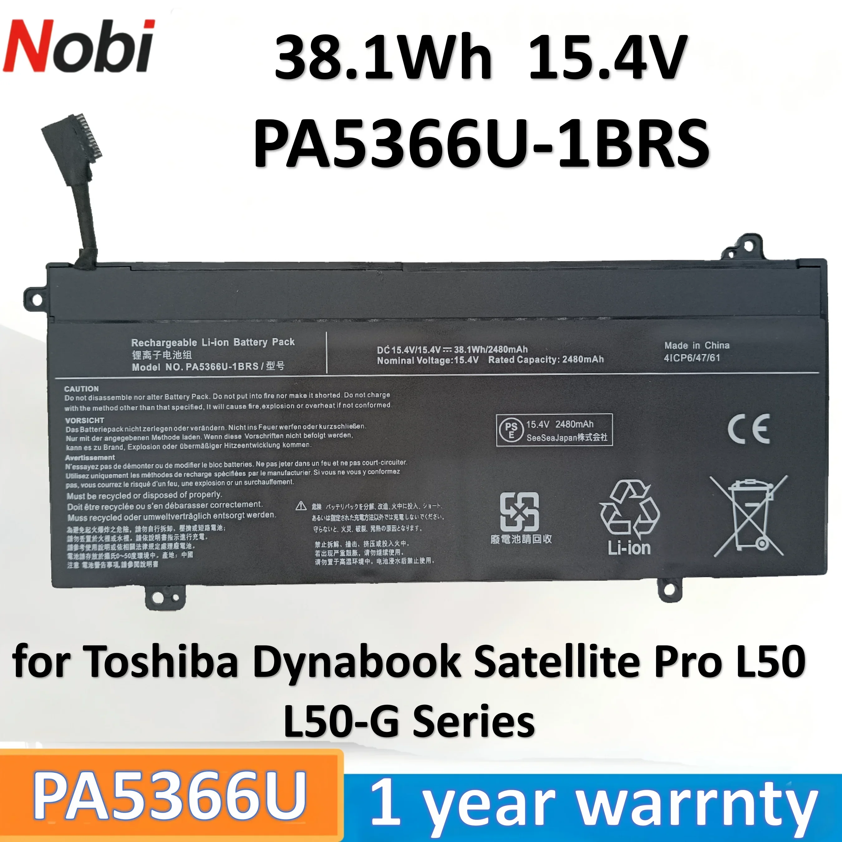 

Nobi PA5366U PA5366U-1BRS w6pzhu5fbb laptop battery for Toshiba Dynabook P1E8PJBG series （38.1Wh 2480mAh 15.4V)