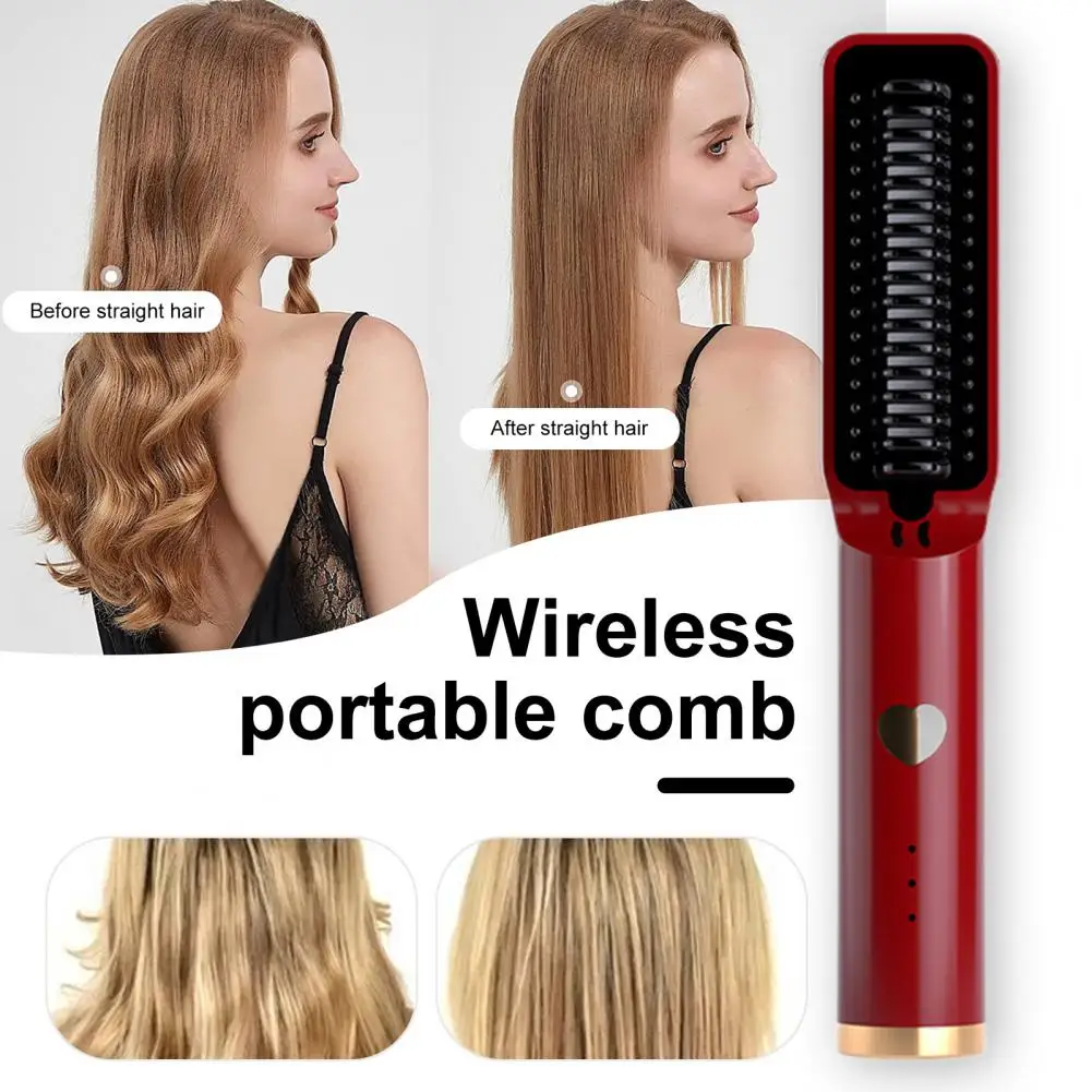 

Hair Straightening Comb Portable Wireless Hair Straightener Brush for Fast Anti-frizz Styling 3 Temperatures Detangling Comb