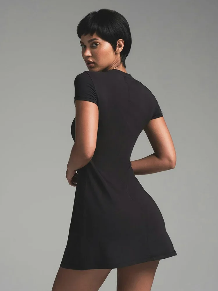 Ruched Heart Cut-Out Crew Short Sleeve A-Line Slim Mini Dress Chic Party Dress For Women Casual Summer Outfit Streetwear
