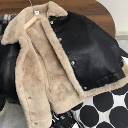 Giacche ragazzi abbigliamento in pelle nuovo inverno peluche ispessimento bei bambini abbigliamento cappotto allentato giacca nero 2024 Cool