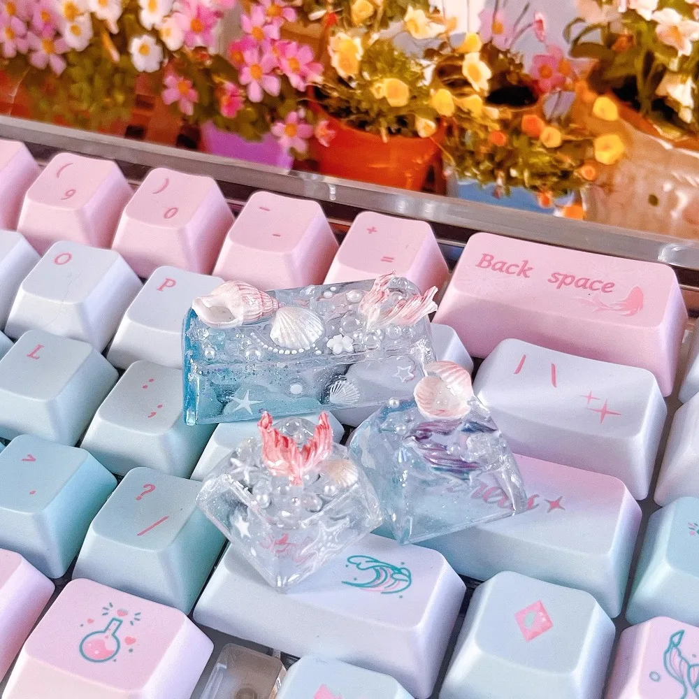 Custom Sea of Mermaids Theme Keycaps Creative Crafts Transparent Gradient Key Cap for Mechanical Keyboard Game Accessory Gift