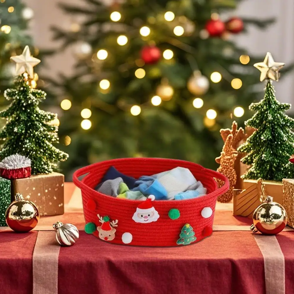 Bac de rangement de capacité, panier d'organisation de vacances, panier cadeau de noël festif avec poignées pour la maison et le bureau