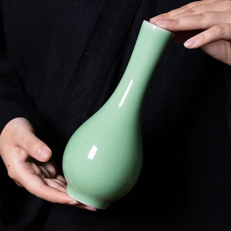 Botella de purificación de agua Celadon Guanyin, maceta cerámica, florero estilo chino, arreglo de flores, acceso