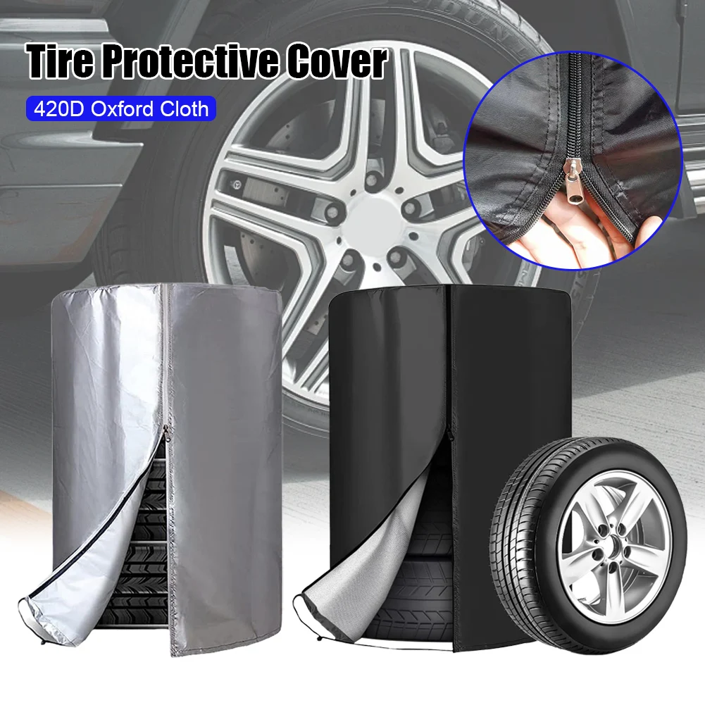 

420D Waterproof Oxford Fabric Tire Cover 4 Tires Capacity Zipper Style Tire Dust-Proof Cover Auto Parts Storage Bag