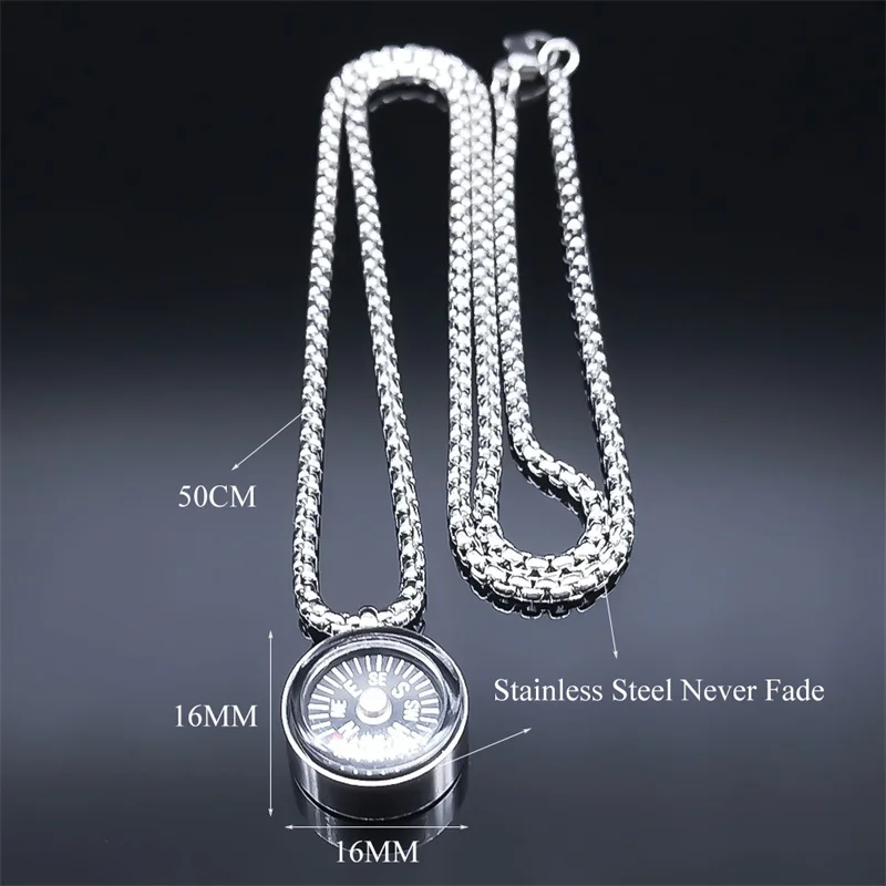 Trendy Compass Pendant Necklace for Women/Men Stainless Steel Silver Color Necklaces Christmas Gifts Jewelry colar feminino