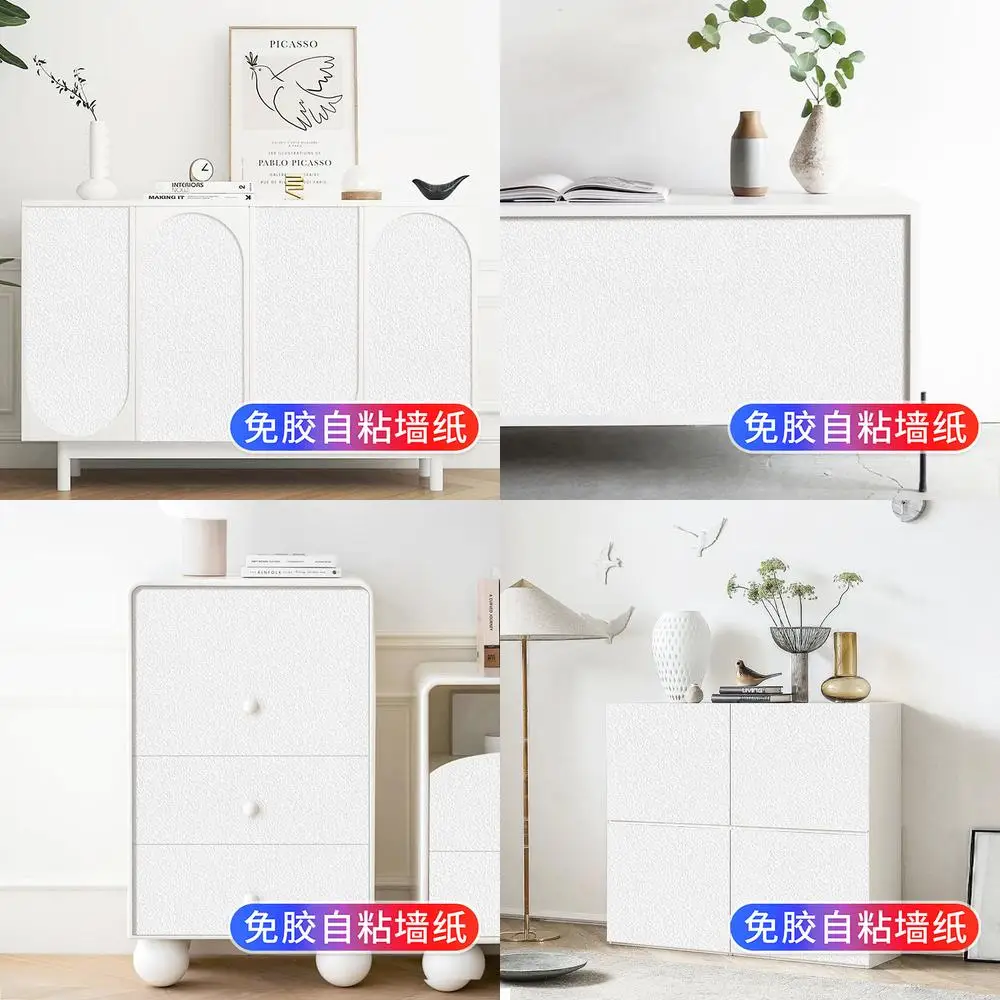 White Diatomaceous Earth Self Adhesive Wallpaper for Cupboard Doors Wardrobes Old Furniture Dormitory Kitchen Color Change Renov