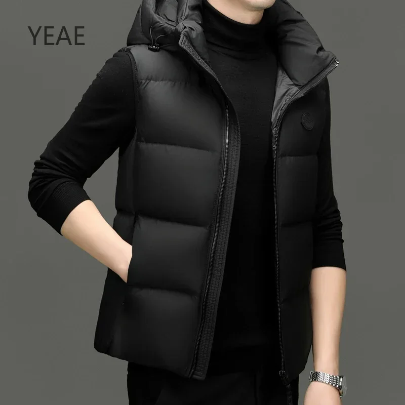 YEAE-Chaqueta sin mangas con relleno de plumón de pato para hombre, ropa de diseñador, chaquetas acolchadas ligeras, abrigo corto de invierno