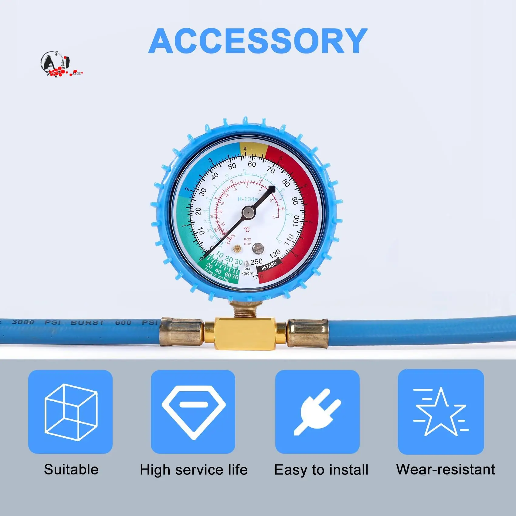 

A10E-R134A Refrigerator Freon Recharge Hose Kit, R134A AC Refrigerant Charging Hose Gauge, Piercing Valve Hose Refrigerant