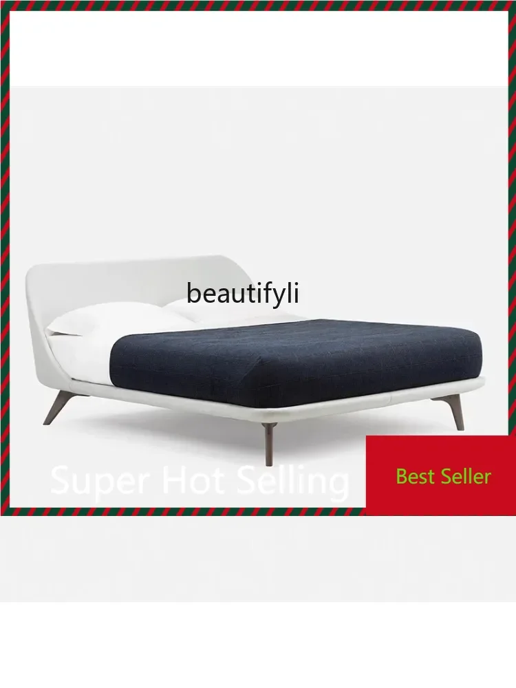 

A71 Double Bed with Fabric, Nordic Simple Small Apartment, Cream, Silent Style, Master Bedroom, Solid Wood Bed