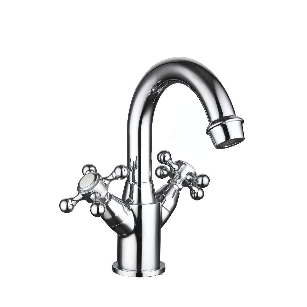 

High-End European Design All Brass 2-Handle Deck-Mounted Basin Faucet Chrome Finish Ceramic Valve Core 5-Year Warranty CE UPC