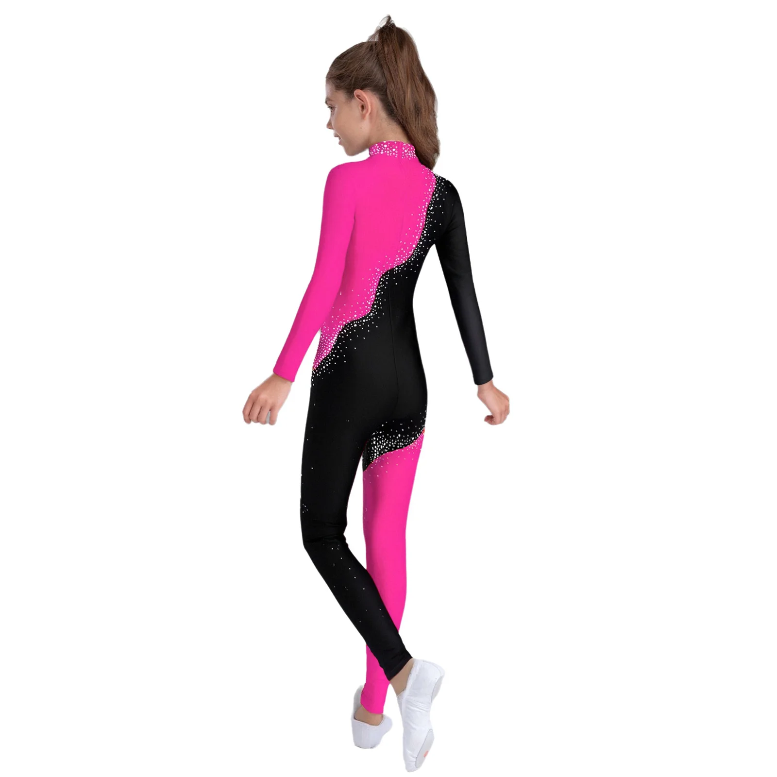 الفتيات الجمباز يوتار لامعة الراين سحاب أكمام طويلة الباليه الرقص Unitards الشكل التزلج تجريب اليوغا التدريب بذلة #2