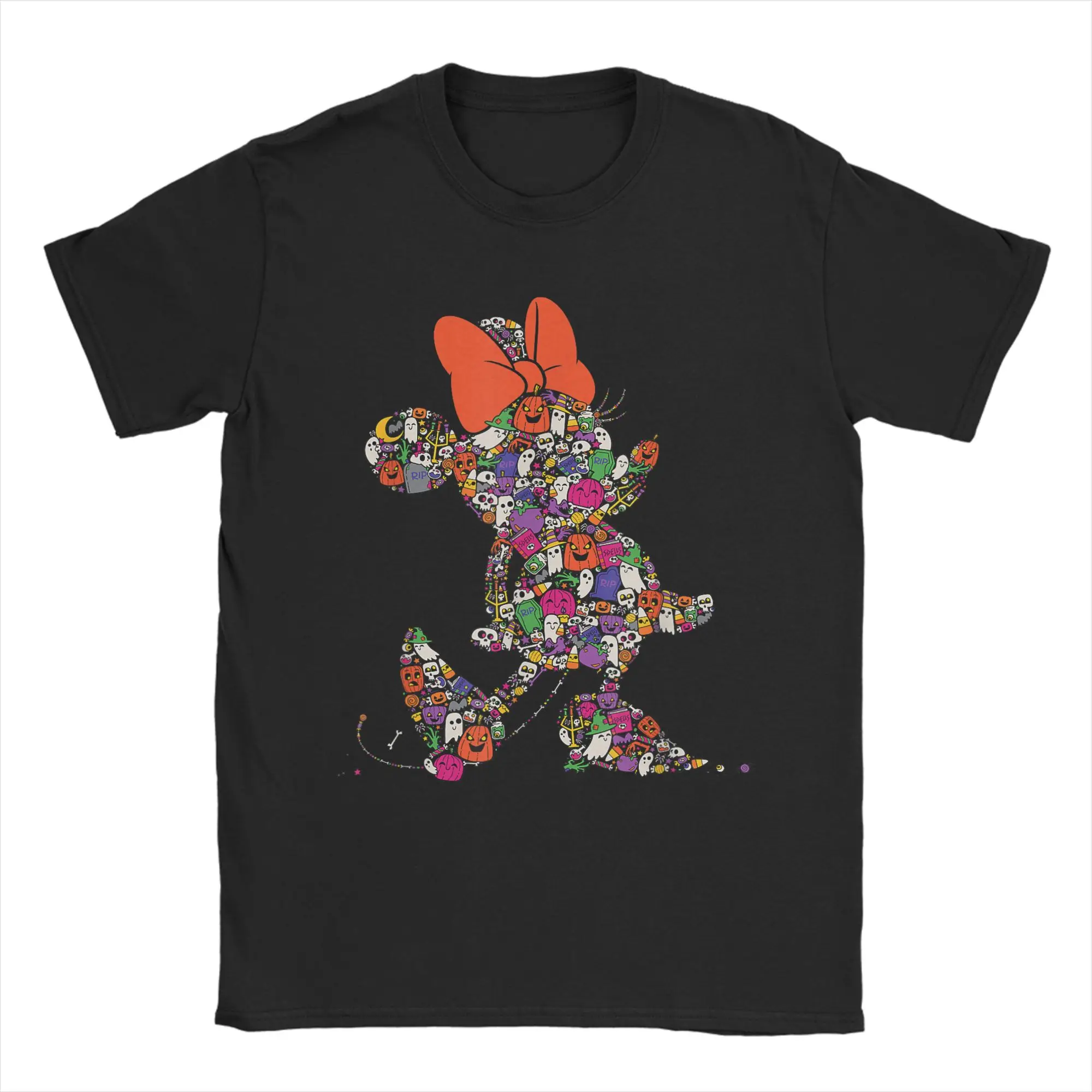 Camiseta Harajuku de Halloween de Minnie Mouse, camisetas de algodón con silueta tonta espeluznante, camiseta para hombres, camisetas de manga corta de verano