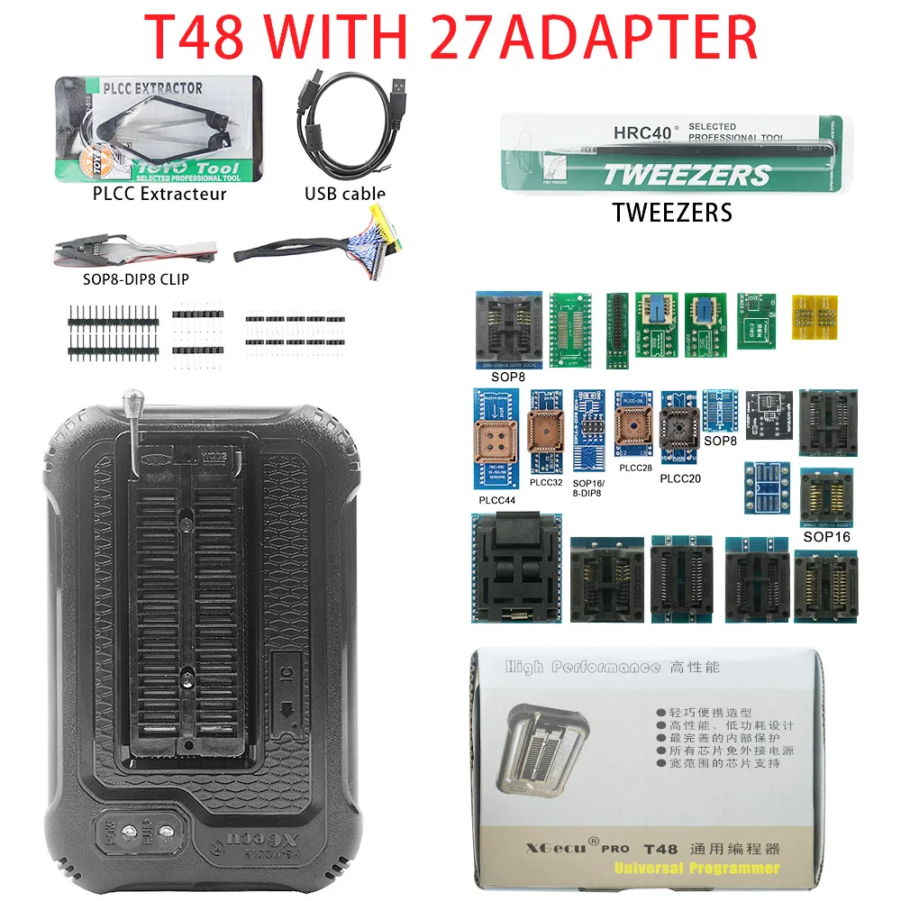 100% XGECU T48 Universal Minipro Bios Programador + Adsapter Set Com Adaptador NAND TL866 PIC Programação Rápida Chip Inteligente