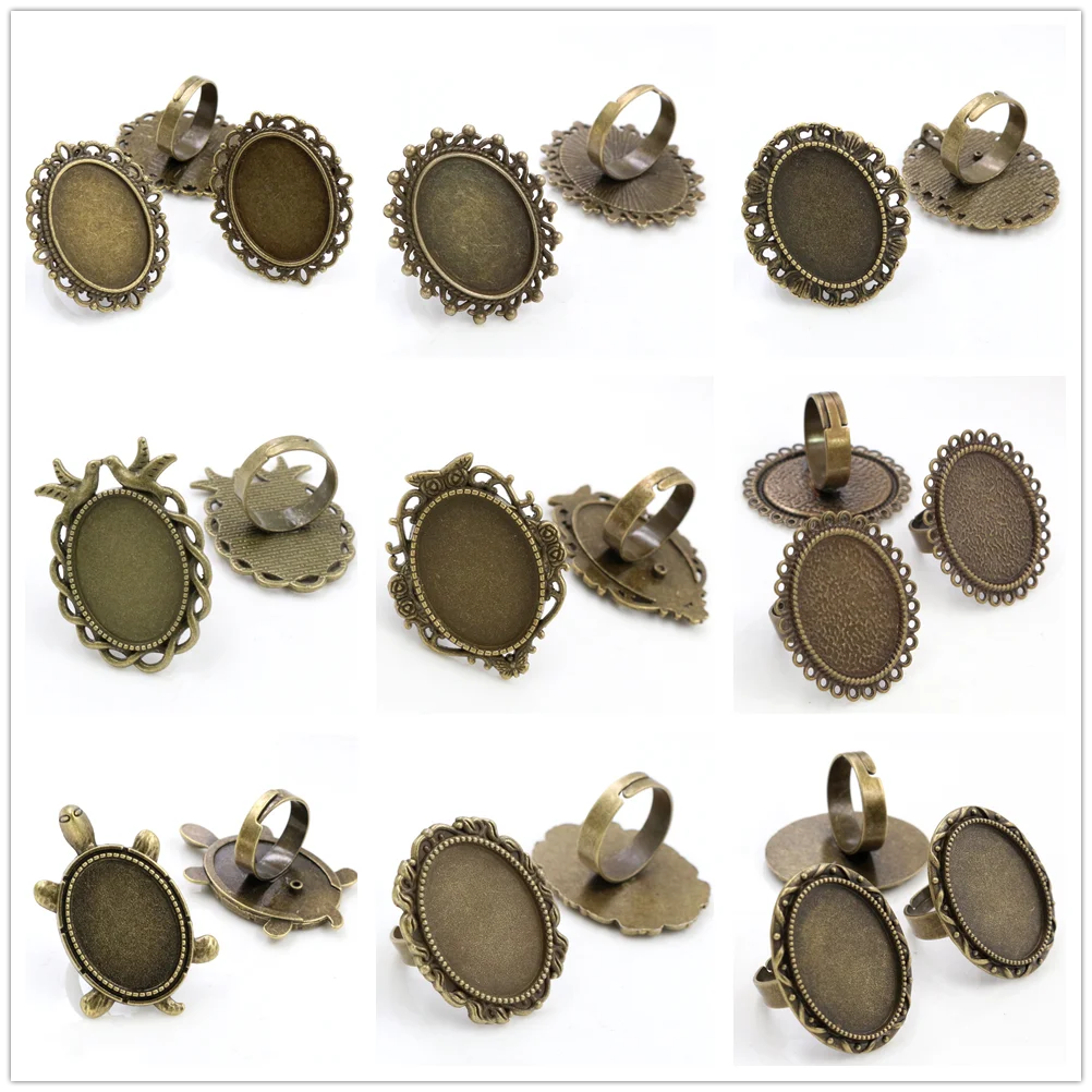 18x25mm 5pcs Antique Silver Plated/ Bronze/Black Brass Oval Adjustable Ring Settings Blank/Base,Fit 18x25mm Glass Cabochons