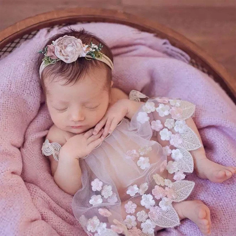 Newborn Photography Props Clothing Baby Lace Embroidery Perspective Skirt Dress New 2022