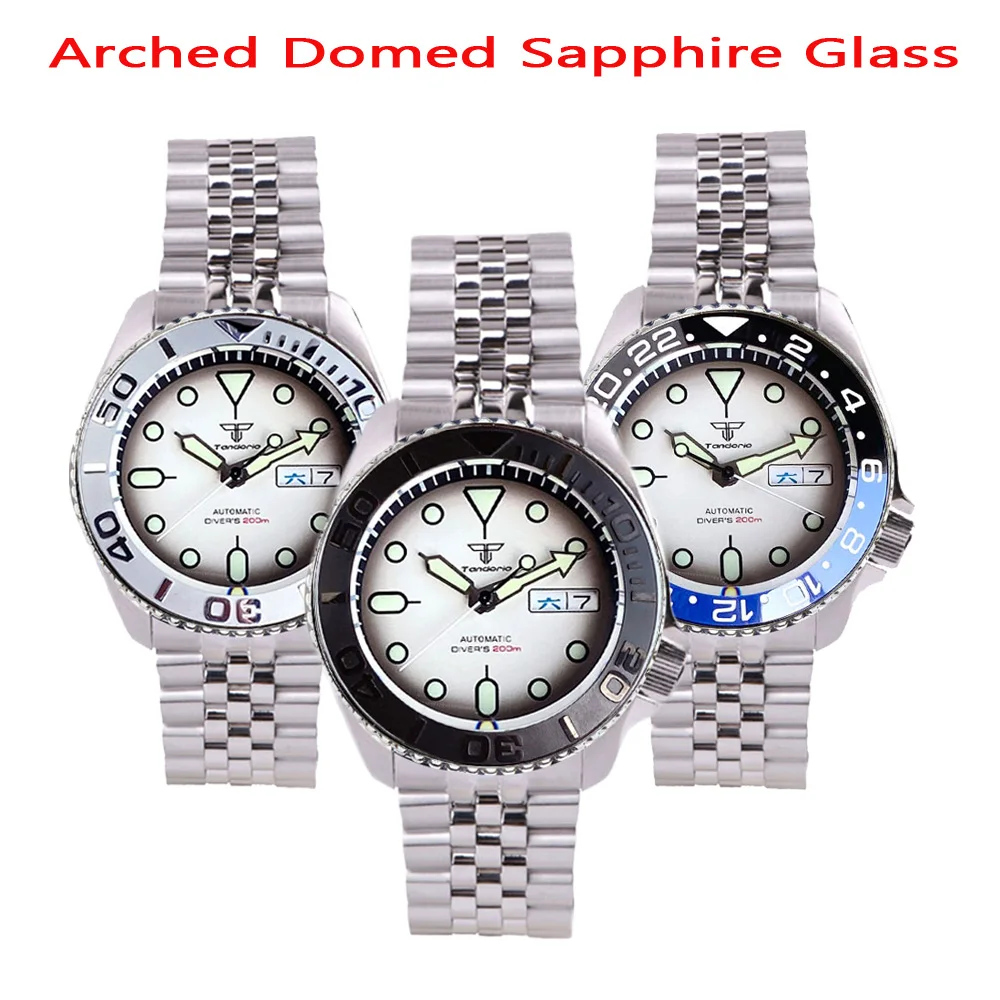 

Domed Sapphire Glass SKX Mod Mechanical Steel Watch Men S NH36 Movt Ceramic Insert White SUB Dial 200m Diver Clock 3.8 Crown