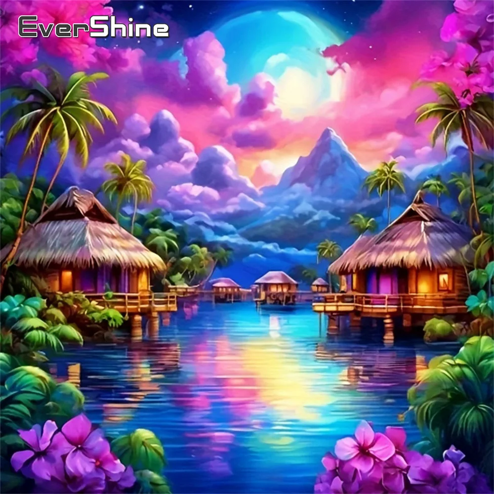 Evershine Diamant-Mosaik Landschaft Vollquadrat-Drucknadelbild Hausbild Strass-Stickerei Wolken Heimdekoration