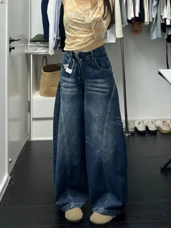 

American Retro High Waist Wide Leg Jeans Women Spring New plus Size Loose Slimming Small Size Knife Pants