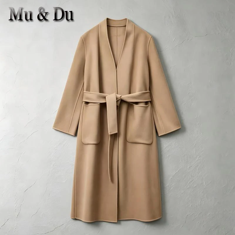 Original Winter Coat Women 100% Wool Handmade Bathrobe Style Double-sided Wool Women Coat Lapel Loose Belt Jacket Tide Autumn