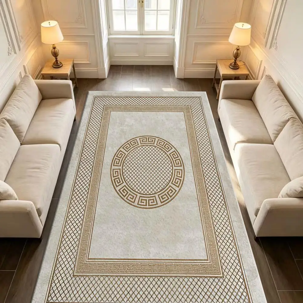 Modern Greek Key Border Area Rug Non-Slip Soft Floor Carpet For Living Room Bedroom Home Decor Mat