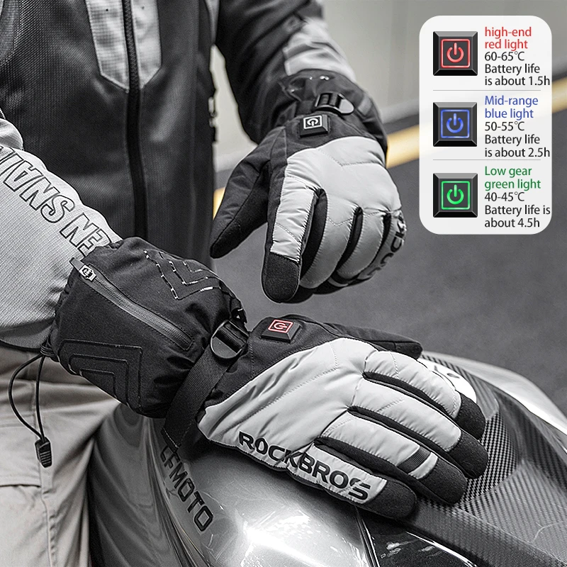 ROCKBROS Warm Heated Gloves Snowmobile Gloves With 3 Levels 4000mAh Rechargeable Battery Powered Electric Thermal Heat Glove