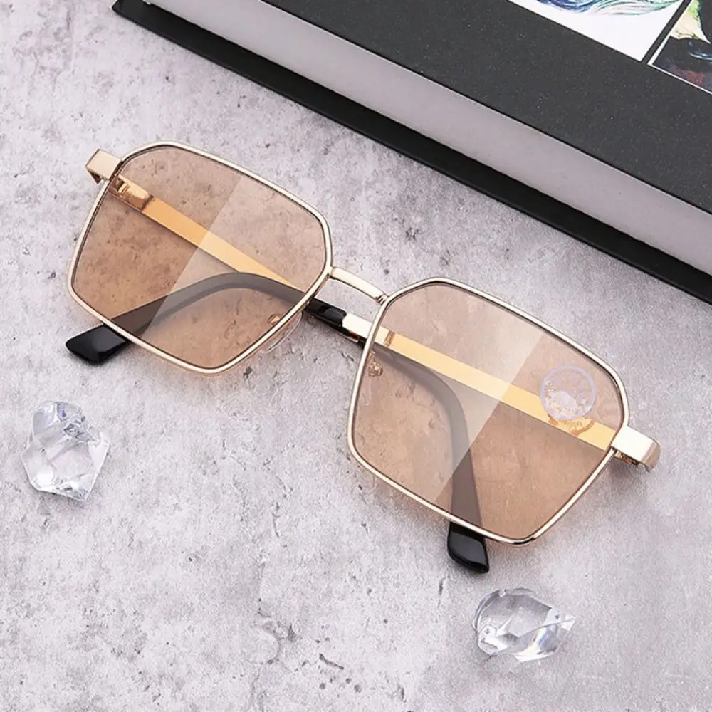 Windproof Metal Frame Sunglasses Black Shades Glass Lenses Outdoor Eyewear UV Protection Square Sunglasses