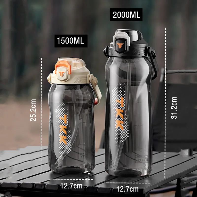 1.5L/2.0L High Quality Tritan Material Water Bottle With Straw Portable Durable Gym Fitness Outdoor Sport Drinking Bottle