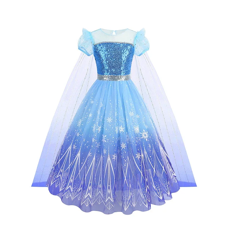 Kinder Mädchen Eis-Schnee-Prinzessin Kostümkleid mit Pailletten, Umhang und komplettem Zubehör für Halloween, Geburtstag, Cosplay, Themenparty-Outfit – Detail 2