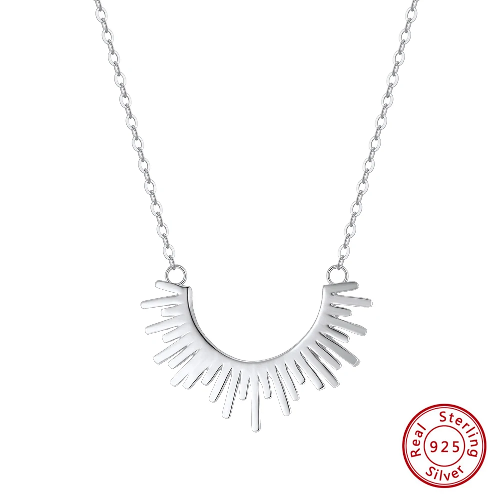 

KISS MANDY Fashion S925 Silver Geometric Sun Pendant Necklaces Half Circle Sunshine Chokers for Women Vacation Jewelry GAN14
