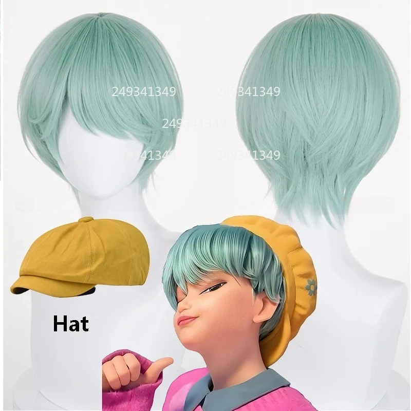 

Saja Boys Baby Cosplay Wig Kpop Demon Hunters Character Dress Up Hat Man Light Green Synthetic Wig Halloween Costume Accessories
